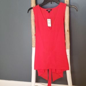 Express red sleeveless top V-neckline high-low hem. Open Back With Tie NWT Small